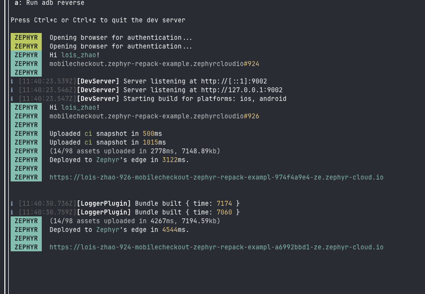 Zephyr Cloud React Native Deploy URL